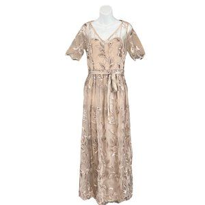 Adrianna Papell | Embroidered Long Ballgown | Champaign Gold | Size 4